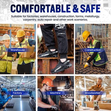 Черевики робочі Furuian для чоловіків та жінок, легкі, спортивні, дихаючі, зі сталевим підноском, антиковзкі, фітнес-кросівки, чорні, 38.5 EU