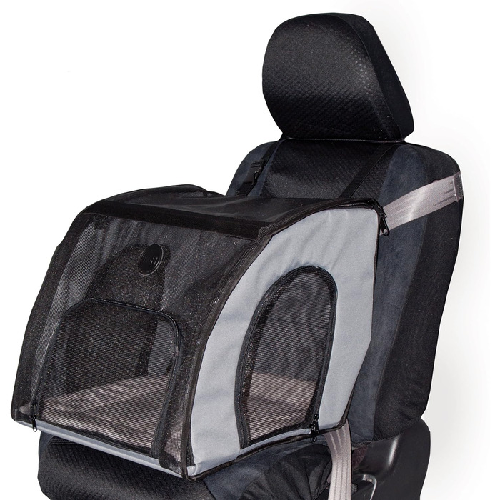 Кенійська переноска для тварин K&H Pet Products для подорожей на авто, сумка-переноска для котів та маленьких собак, портативний вольєр для авто, сірий/чорний, 43.2 x 40.6 x 38.1 см
