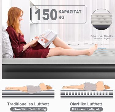 Надувний матрац OlarHike для кемпінгу та дому - 200 x 140 x 46 см (2 особи)