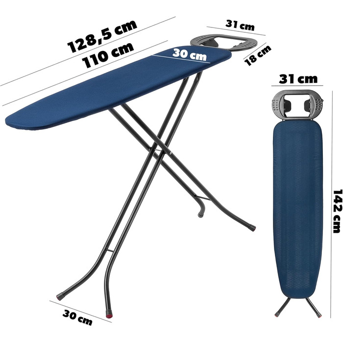 Прасувальна дошка KADAX 110x30 см, складна, з регульованою висотою, для дому, Made in EU (Темно-синій)
