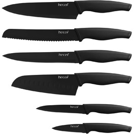 Набір ножів Hecef 6 шт. з захисними піхвами, чорний оксидований, стійкий до подряпин та іржі, антипригарне покриття