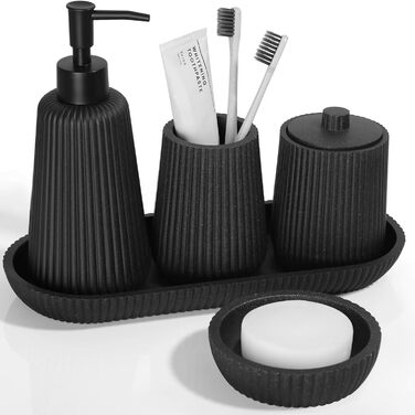 Набір аксесуарів для ванної кімнати KASUNTING, чорний, 5 предметів, штучний камінь