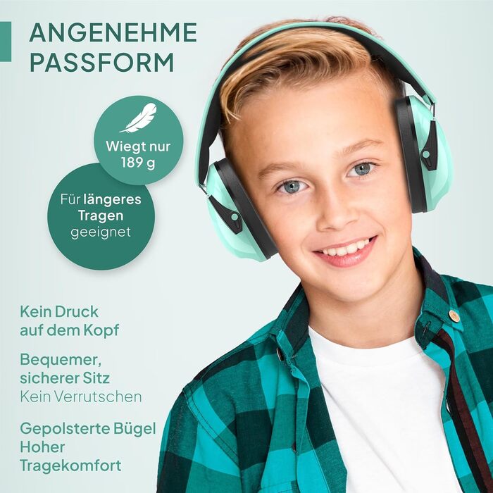 Senner® KidsPro навушники-захисники для дітей | Захист від шуму | SNR 28 dB | 12 років | Зростаючі | Навушники-захисники для дітей | М'ятний колір