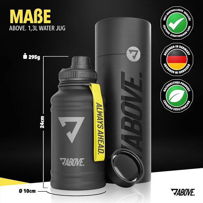 Металева пляшка для води 1.3 л, нержавіюча сталь, BPA-free, герметична, спортивна, для фітнесу та активного відпочинку, чорна, подарункова упаковка