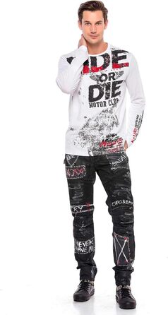 Чоловічі джинси Cipo & Baxx Straight Fit Denim Rockig Design Ripped Biker W38 L32 Чорні