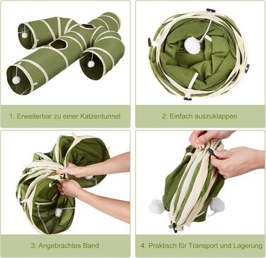 Cat Tunnel Toy, Collapsible Cat Tunnel for Indoor Cats, Interactive Peek-a-Boo Hole, Pet Tunnel with Cat Wand Toy (Cactus Shape, XXL (30cm*150cm))
