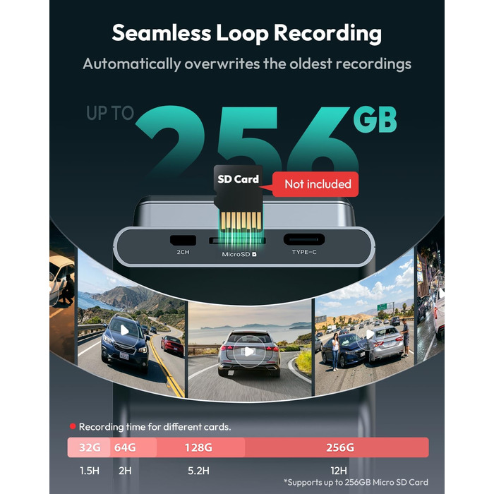 Автомобільний відеореєстратор BOTSLAB G300H Plus 4K UHD + HD 1080P (передній та задній), сенсор STARVIS 2, без карти пам'яті