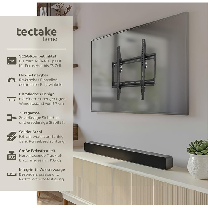 Настінний кронштейн для телевізора tectake® нахильний, для ТВ 26