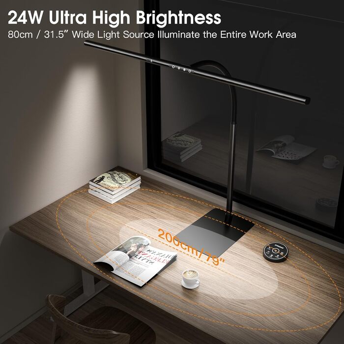 LED лампа настільна EYOCEAN з жестами та пультом, 24W, 80см, для офісу, читання, архітекторів, дизайнерів (чорна матова)