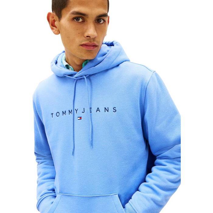 Чоловічий худі Tommy Jeans Linear Logo з капюшоном, колір Light Horizon Blue, розмір S