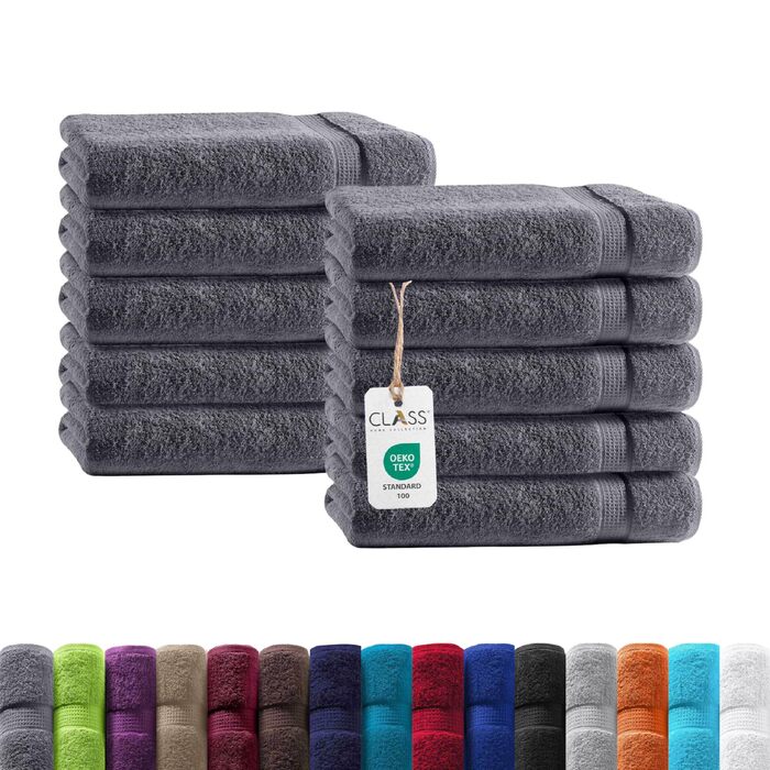 Набір м'яких махрових рушників Class Home Collection Ftee, 100% бавовна, антрацит, 30x50 см, 10 шт.