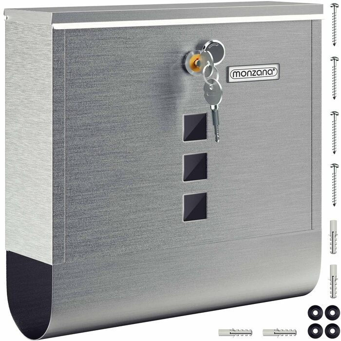 Поштовий ящик Monzana Kreuzschloss з мідним циліндром, поворотна кришка, 31x10x34 см, вікно, табличка для імені, відділ для газет, сталь, 2 ключі, чорно-срібний