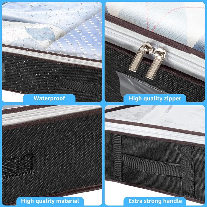 4 шт. Органайзери для зберігання під ліжком з кришкою, тканинні, чорні