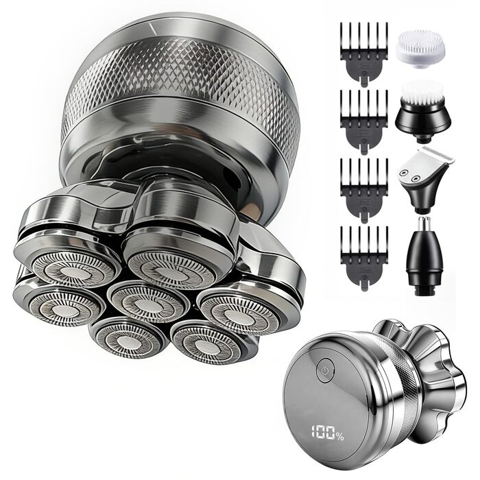 Електричний бритва для голови Glatzen Herren: професійний бритва для гоління голови, вологий та сухий, з LED-дисплеєм, 2 швидкості, сріблястий