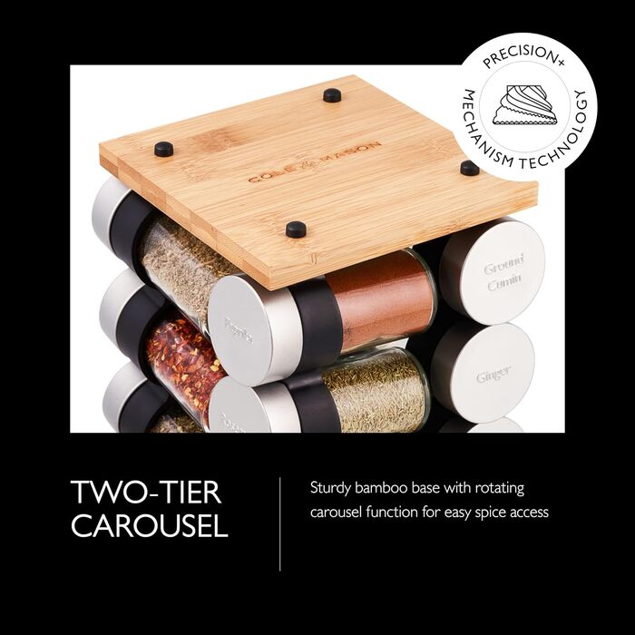 Карусель для спецій та трав Cole & Mason H121808U, 16 відділень, Чорний/Нержавіюча сталь
