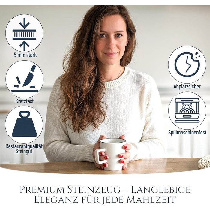 Набір посуду з порцеляни Pure Living на 6 осіб (24 шт.) з чорним контуром, білий, Tafelservice, TESTSIEGER