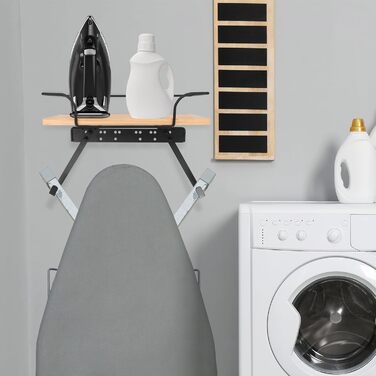 Настінна вішалка для праски та гладильної дошки, органайзер для прасування, дерев'яний підстав, регульовані гачки, для пральні