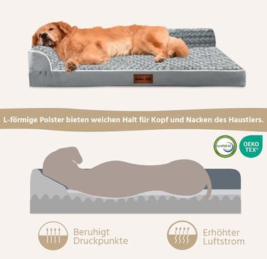 Ортопедичне ліжко для собак великих порід - водовідштовхуюче, з неслизьким дном та знімним чохлом (M: 71 x 58 x 17 см)