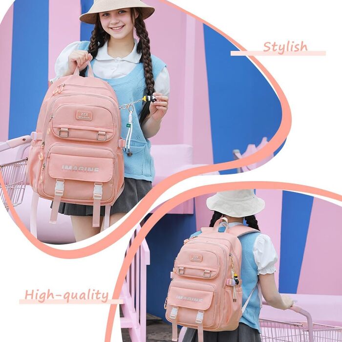 Шкільний рюкзак Tanou для дівчаток-підлітків, велика місткість, чорний (9573# Рожевий)