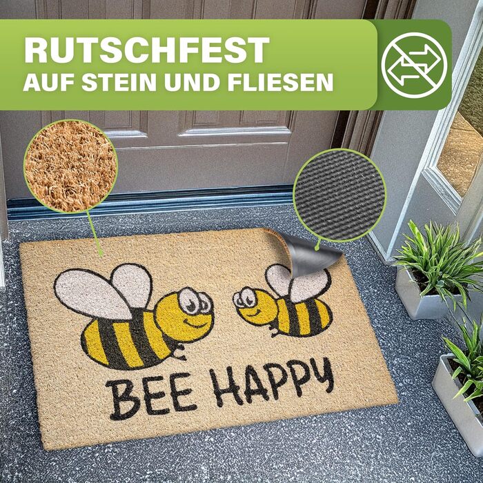 Коврик для підлоги з кокосового волокна, вологостійкий, 40x60 см Bee Happy