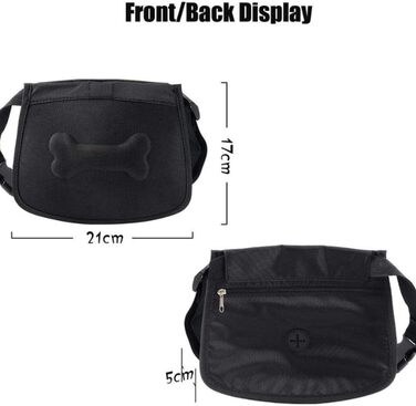 Сумка для корму для собак, сумка для тренувань, кишенька для ласощів з дозатором відходів, магнітна застібка, регульований плечовий ремінь, ідеально підходить для дресирування собак та коней, чорного кольору