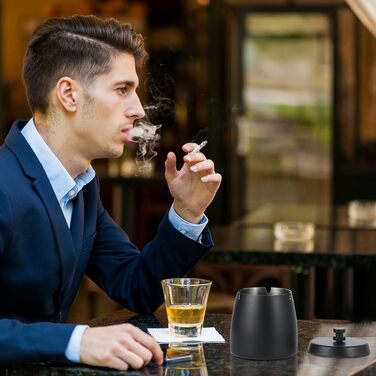 Переносний попільничка з нержавіючої сталі для вулиці з кришкою, 8.5 x 9 см, чорний