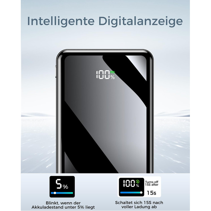 Портативний акумулятор Power Bank 26800mAh з LED дисплеєм, швидкою зарядкою 22.5W USB-C PD3.0 & QC4.0, чорний. Сумісний з iPhone 16 Pro Max, Galaxy S25 Edge/S24, планшетами