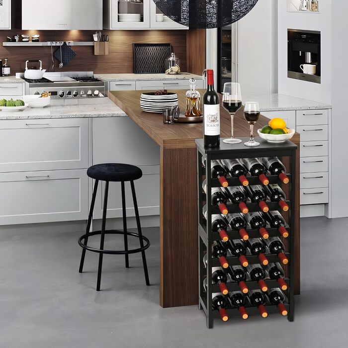 Wine Rack for 24 Bottles, Bottle Rack with 6 Tiers, Bamboo Wine Stand for Cellar, Bar and Kitchen, Living Room, Bottle Rack 41 x 24 x 81 cm, Black