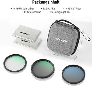 Набір фільтрів NEEWER 67mm ND (нейтральний) з кейсом: UV, CPL, ND4, поляризаційний, сірий фільтр для об'єктивів камер