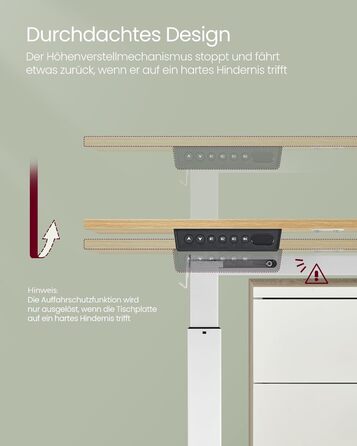 VASAGLE Electric Height Adjustable Desk - 60x120cm, Memory Function, Wood & Steel Frame