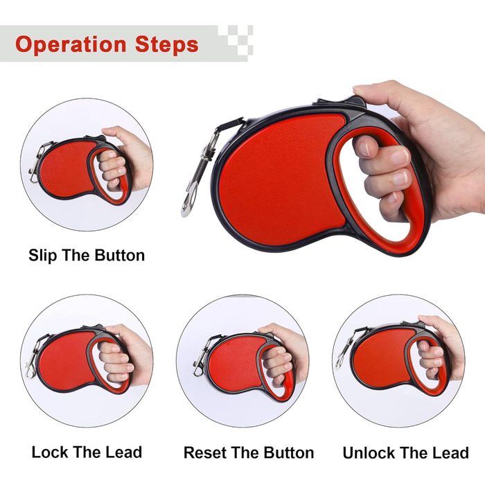 Висувна собача шлейка, 5 м, для собак маленьких та середніх порід до 25 кг, антизаплутування, міцний нейлоновий трос (рожево-білі крапки) (червоний)