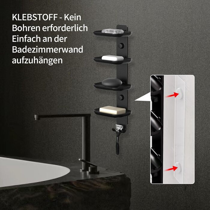 GAGUIUP Self-Adhesive Soap Dish for Shower, Bathroom, Soap Holder, Wall Mount - Stainless Steel, Black
