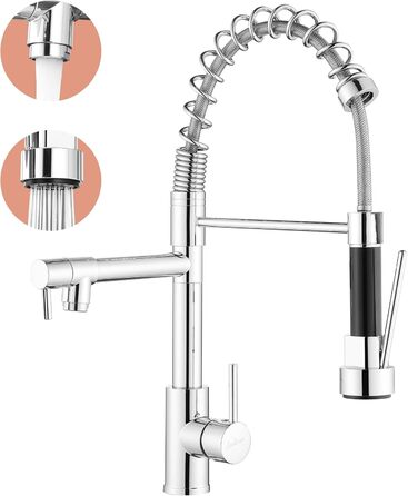 Кухонний змішувач з витяжною лійкою, 360° обертання, 2 режими, нержавіюча сталь, преміум-якість