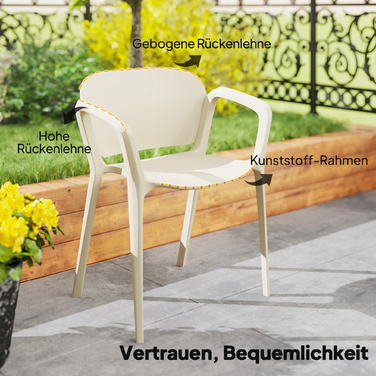 Outsunny Set of 4 Weather-Resistant Patio Chairs - Stackable Plastic Chairs with Armrests and Backrest (Up to 120 kg Capacity)