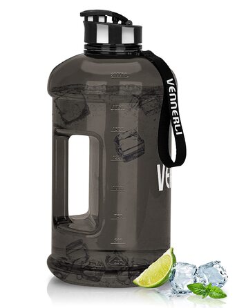Пляшка для води 2.2л з ручкою, велика портативна пластикова, BPA-free, для спорту, туризму, фітнесу, подорожей, чорна