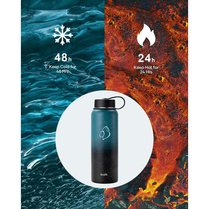 Insulated water bottle, 2 l, stainless steel, with straw lid and flex seal, keeps cold for 48 hours, hot for 24 hours, double-walled, wide opening, BPA-free, leak-proof, (1180 ml, Starry Indigo)