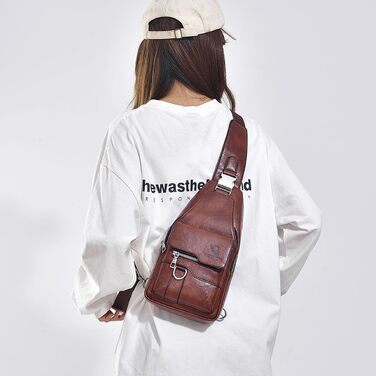 Чоловіча шкіряна нагрудна сумка-слінг, водонепроникна, для подорожей, велоспорту та кемпінгу (темно-коричнева)