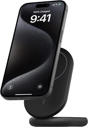 Belkin BoostCharge: Бездротовий зарядний пристрій з магнітним кріпленням Qi2, 15 Вт, сумісний з MagSafe для iPhone 17, Air, 16, 15, 14, 13, 12, Pixel, з функцією підставки – Чорний