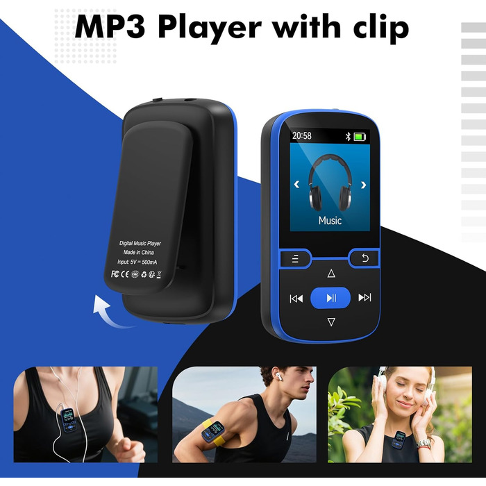 MP3 плеєр Bluetooth 5.3 з кліпсою, HiFi плеєр для спорту та дітей, 64GB, FM-радіо, диктофон, крокомір, екран 1.5