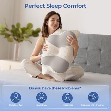 Ортопедична подушка Uniency для шиї з Memory Foam - підтримка шиї та полегшення болю в шиї та плечах. Підходить для сну на боці, спині та животі (66 x 40 x 14 см, сіра)