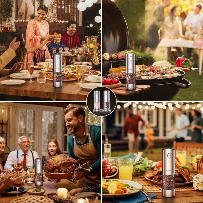 Variglas Salt and Pepper Mills Electric 2-Piece Set with USB Rechargeable, Improved Large Capacity Electric Spice Grinder, Adjustable Coarseness, LED Light (01S)