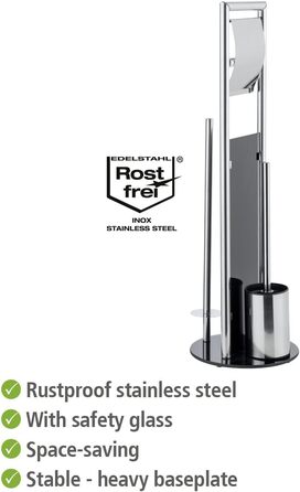 Набір для туалету WENKO Ravina 3в1 з нержавіючої сталі (тримач туалетного паперу, щітка, тримач щітки), 20 x 70 см, сріблястий/чорний