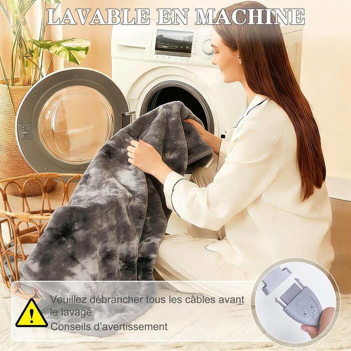 Електрична ковдра COZYTY 150x200 см з автовимкненням – фланель, 6 режимів нагріву, таймер, захист від перегріву, машинне прання (сірий, чорний)