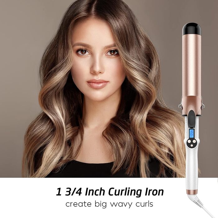 Hoson Lockenstab Pro Curl: Керамічний плойка для волосся з турмаліном, LCD дисплей, 9 температурних режимів, 45 мм, з рукавичкою