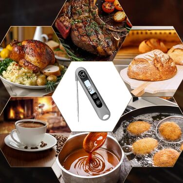 Цифровий кухонний термометр DOQAUS для м'яса, приготування їжі, випікання та гриля, швидка реакція 3s, LCD дисплей, автоматичне вмикання/вимикання (сріблястий/чорний)