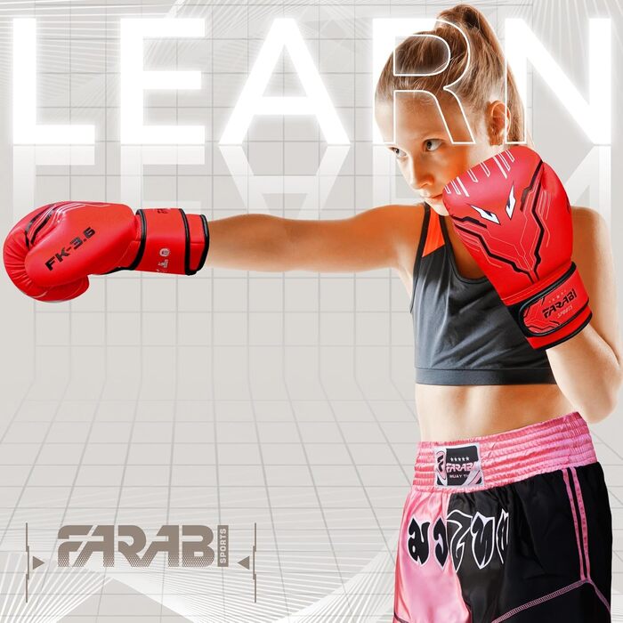 Боксерські рукавички Farabi для дітей (6oz) - Червоні. Ідеальні для MMA, Муай Тай та тренувань (5-10 років)