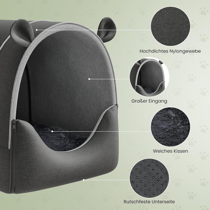 Будка для собак EUGAD, 45x40x45 см, з плюшевою подушкою, 2-в-1, для маленьких собак, тепла, для вулиці, зимостійка