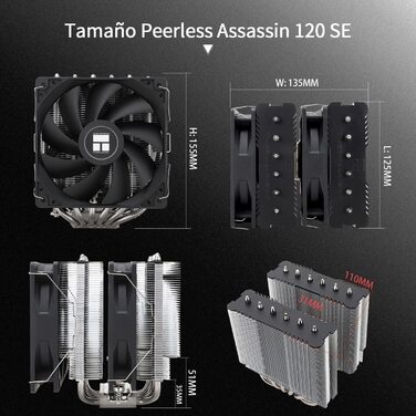 TR Peerless Assassin 120 SE ARGB: Кулер для CPU з RGB підсвічуванням, 6 heatpipes, 120 мм вентилятори, для AMD AM4/AM5 та Intel 1700/1150/1151/1200