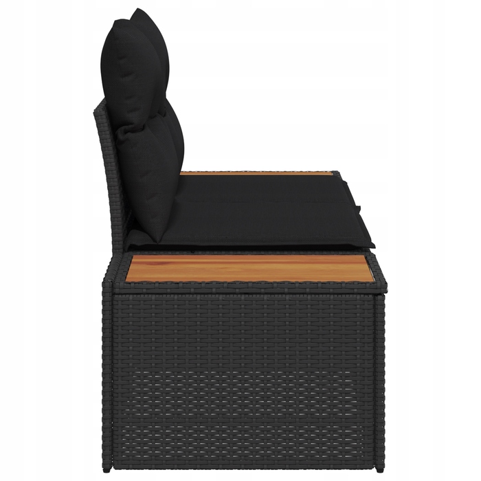 Садовий двомісний диван із полицею для зберігання та подушками, чорний техноротанг