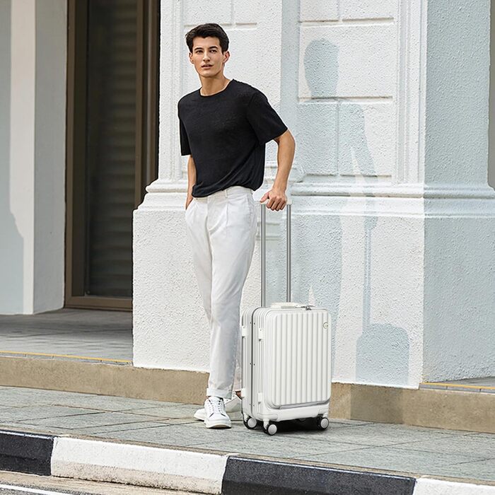 Валіза ручної поклажі Sea Choice з жорстким корпусом з PC, відділенням для ноутбука, USB-портом, 8 колесами Spinner, TSA замком та тримачем для напоїв (білий)